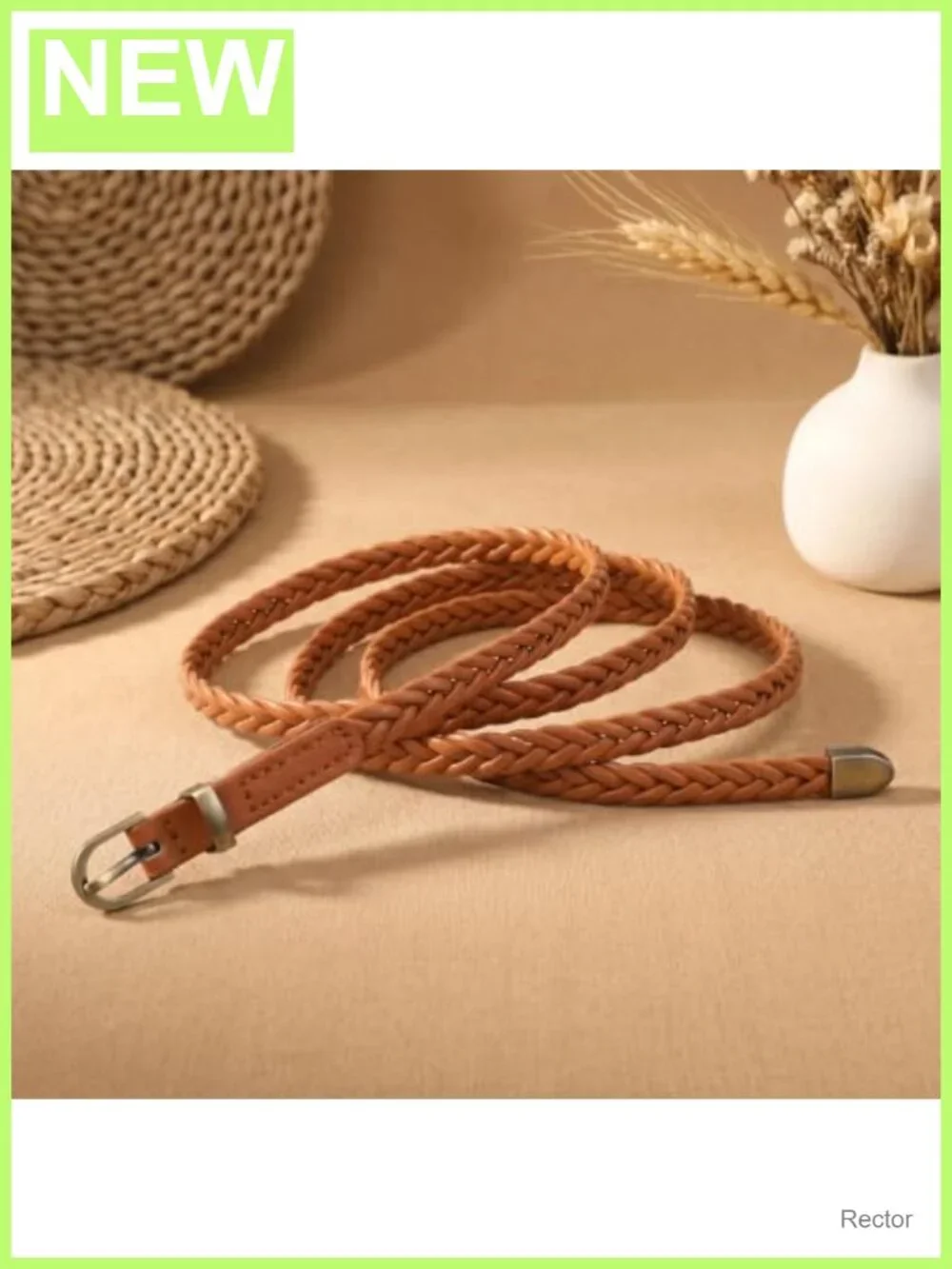 Thin Braided Belt for Women, 0.4 Inch Wide PU Polyester Woven Accessory